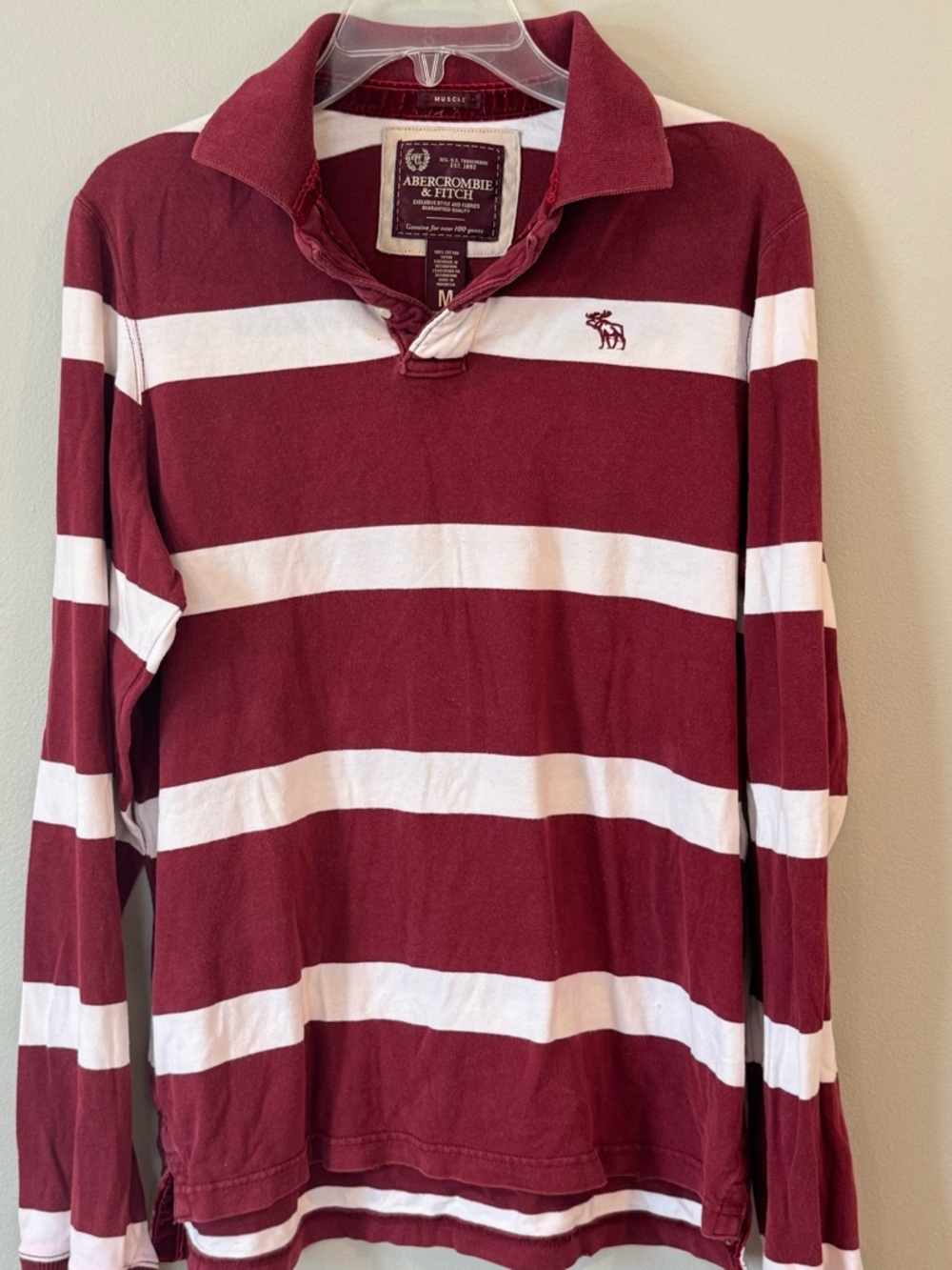 Abercrombie & Fitch Muscle Long Sleeve Rugby Style Polo Men’s M Maroon Loose Fit